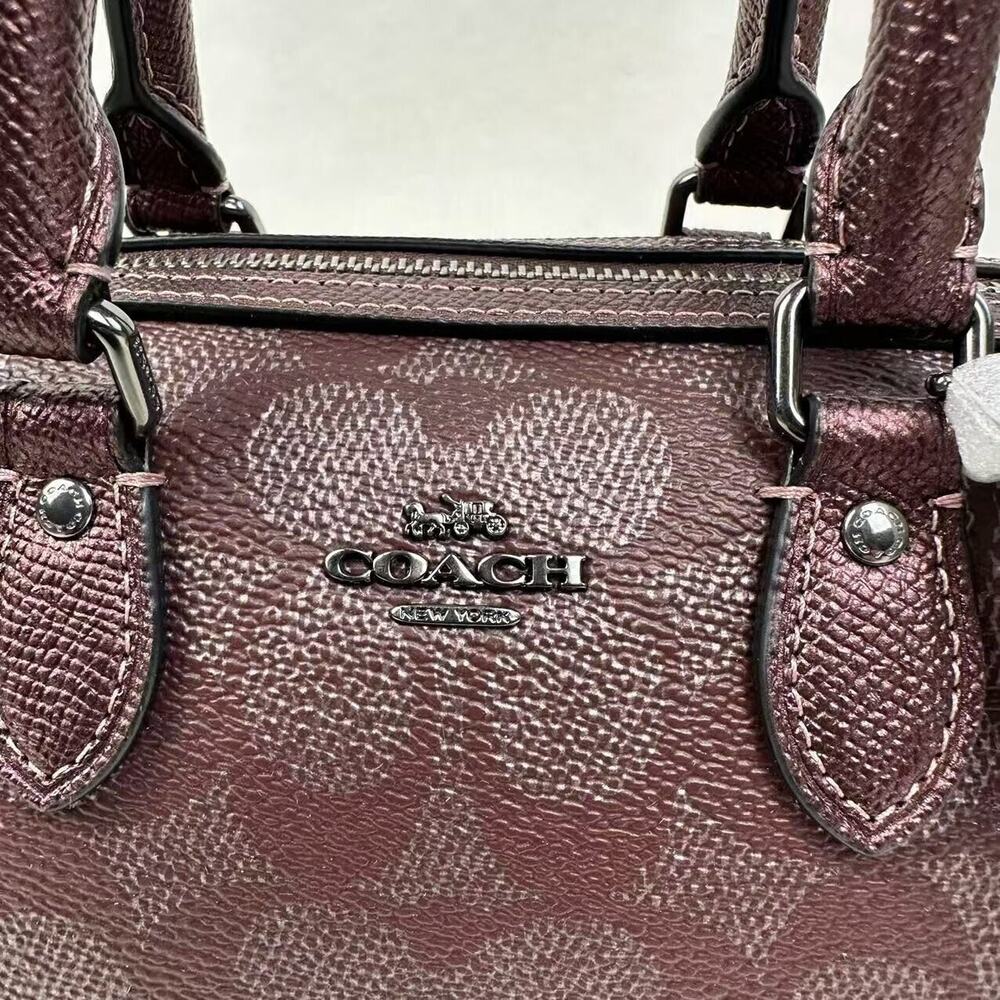Coach Boxed Set Mini Rowan Crossbody Bag Mirror Charm Signature Canvas Wine NWT - Picture 5 of 13
